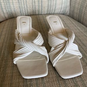 Zara cross strap white heels